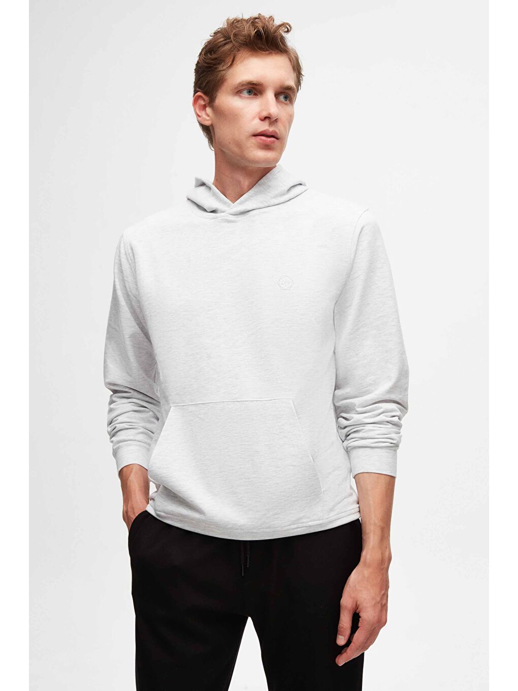 Relaxed Fit Gri Pamuklu Logo Baskılı Sweatshirt-1