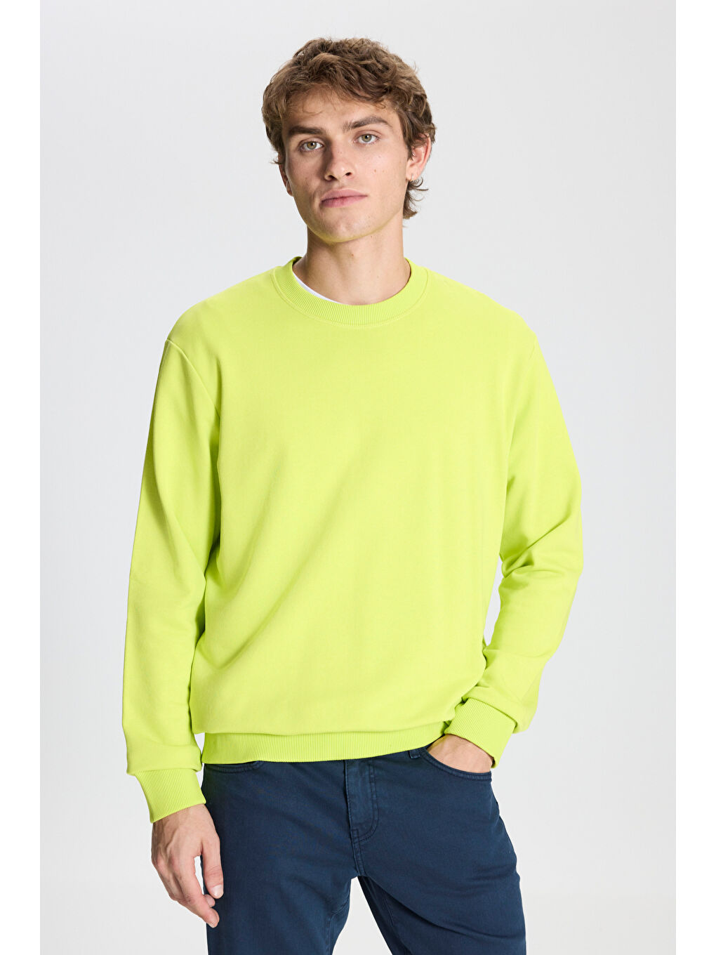 Sarı Erkek ACI SARI Standart Fit Normal Kesim Bisiklet Yaka Pamuklu Sweatshirt