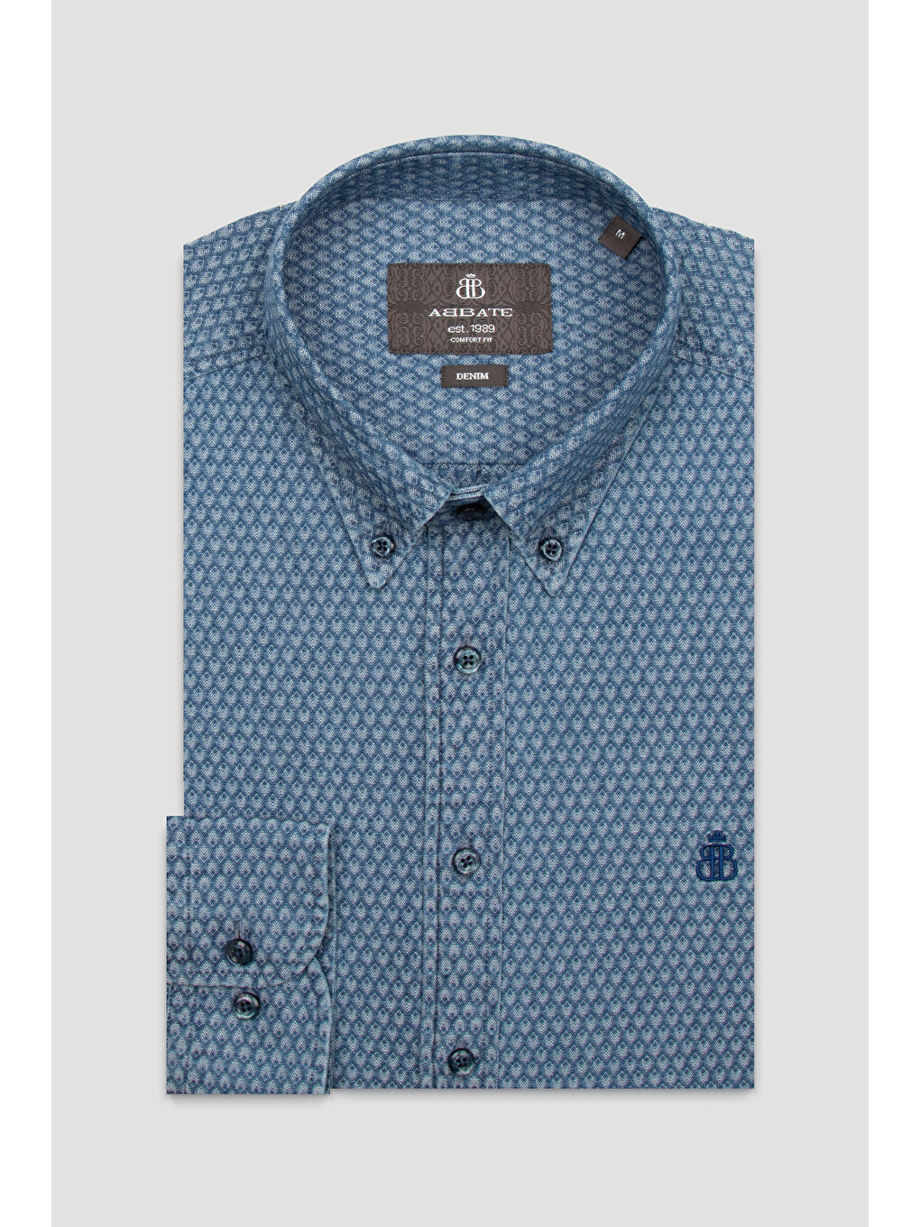 Natte Denim Pamuklu Comfort Fit Açık Mavi Düğmeli Yaka Erkek Desenli Gömlek