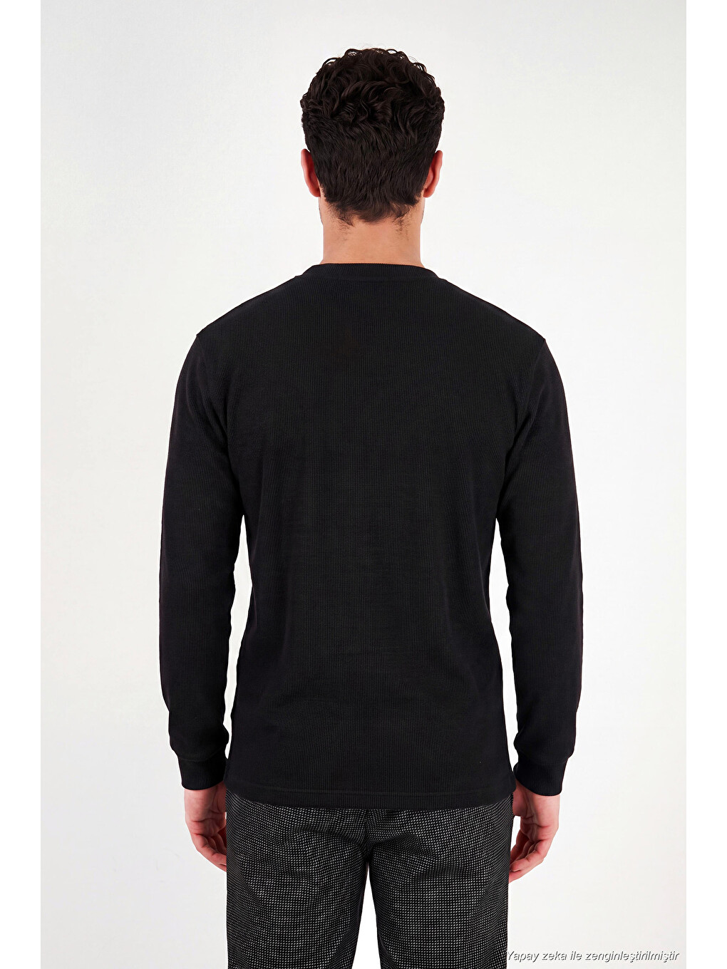 Siyah Pamuk Karışımlı Relaxed Fit Bisiklet Yaka Sweat 5905837-6