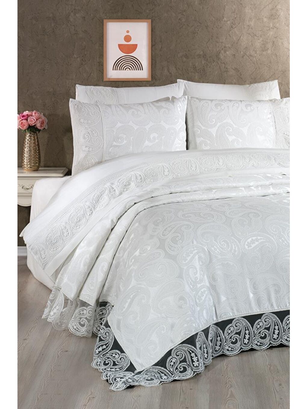 Ekru Şal 7 Parça Gelin Seti Krem