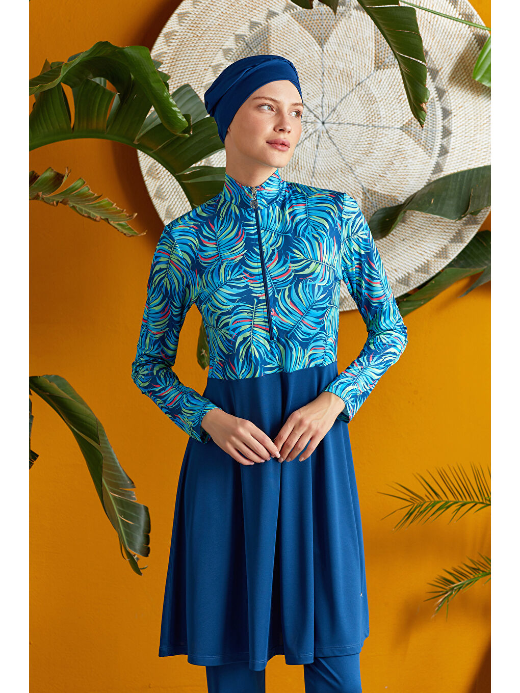 Yarım Fermuarlı Elastanlı Tam Kapalı Tesettür Mayo 3115 Açık Lacivert