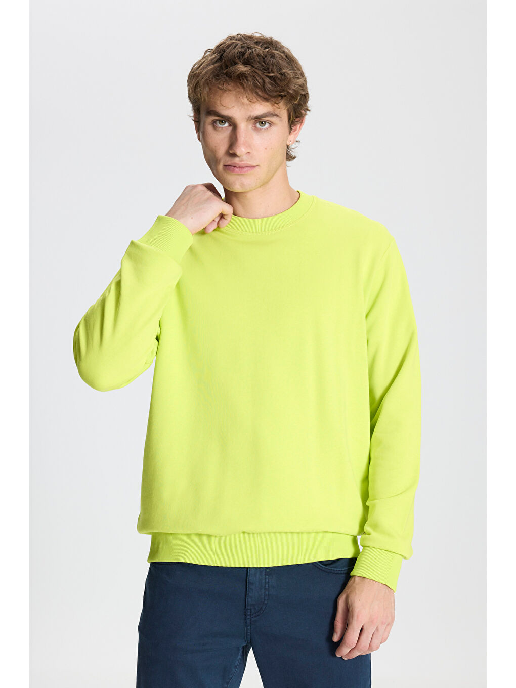 Sarı Erkek ACI SARI Standart Fit Normal Kesim Bisiklet Yaka Pamuklu Sweatshirt-2