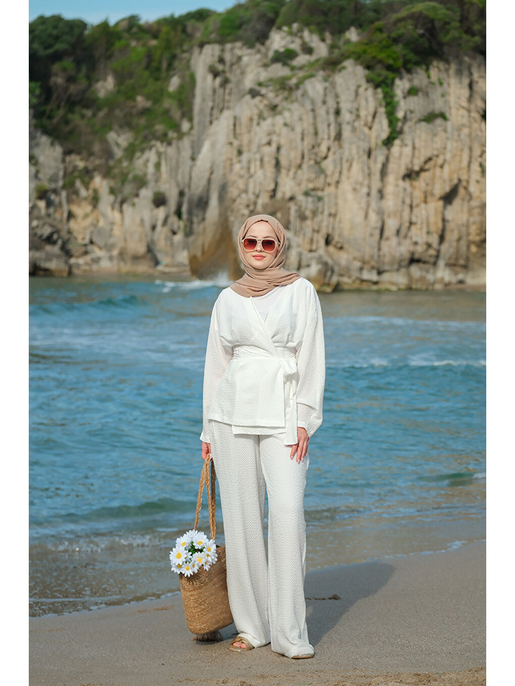 Kadın Gofre Takım Beyaz-1