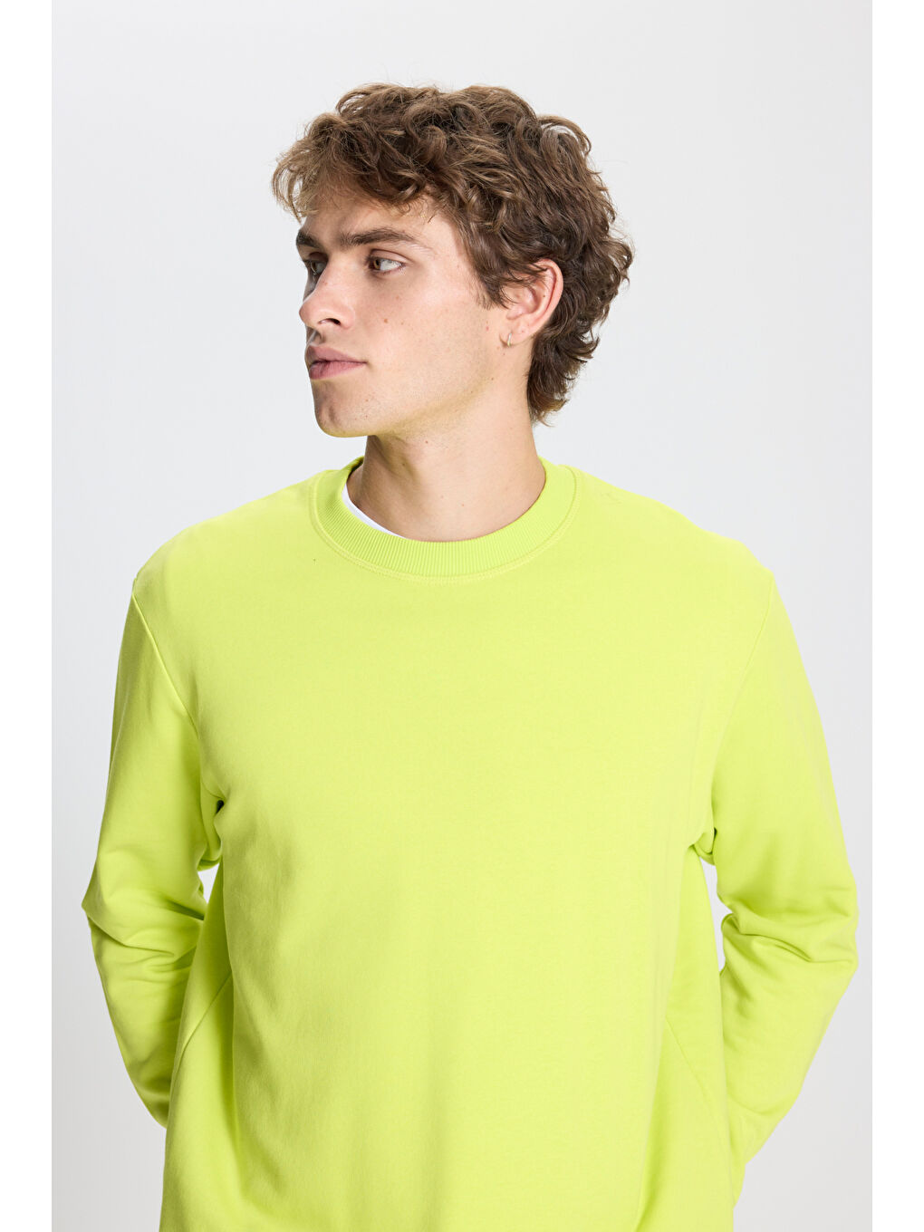 Sarı Erkek ACI SARI Standart Fit Normal Kesim Bisiklet Yaka Pamuklu Sweatshirt-3