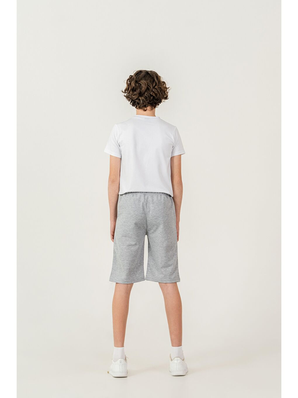 Gri Düz Basic 2 İp Erkek Çocuk Şort-2
