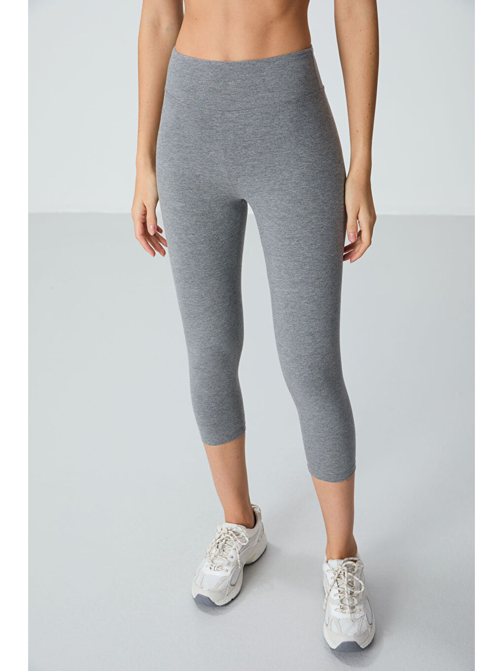 Slim Fit 2li Paket Siyah-Gri Melanj Kadın Kapri Tayt - 93097-2