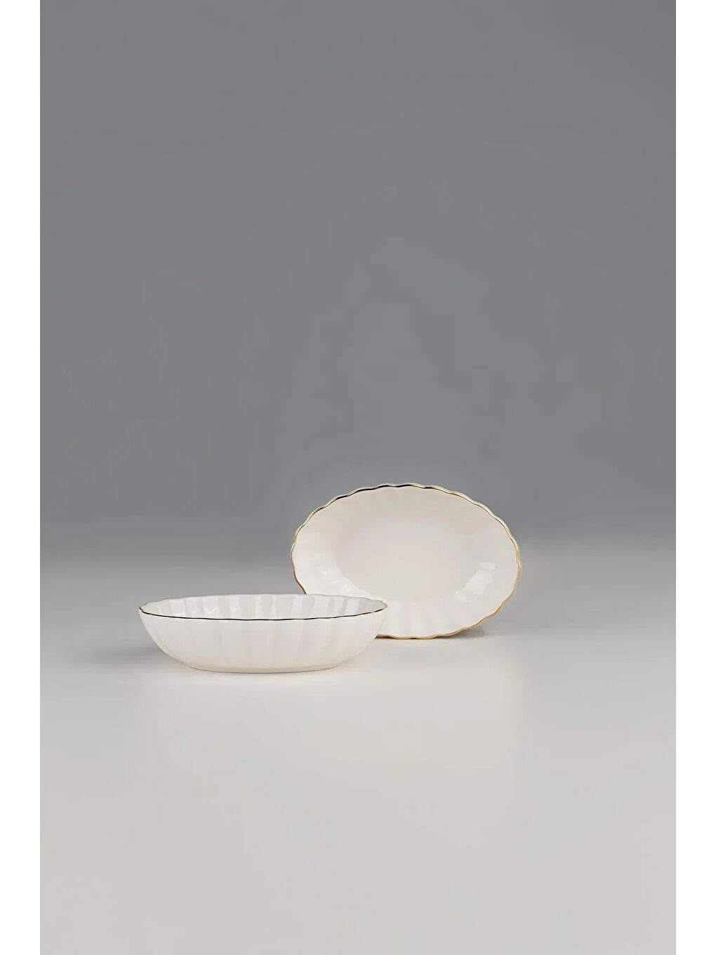 Ekru Bone Luz Form Oval Kase Altın File 6 Parça 15cm BNLZF15OKSS220-2