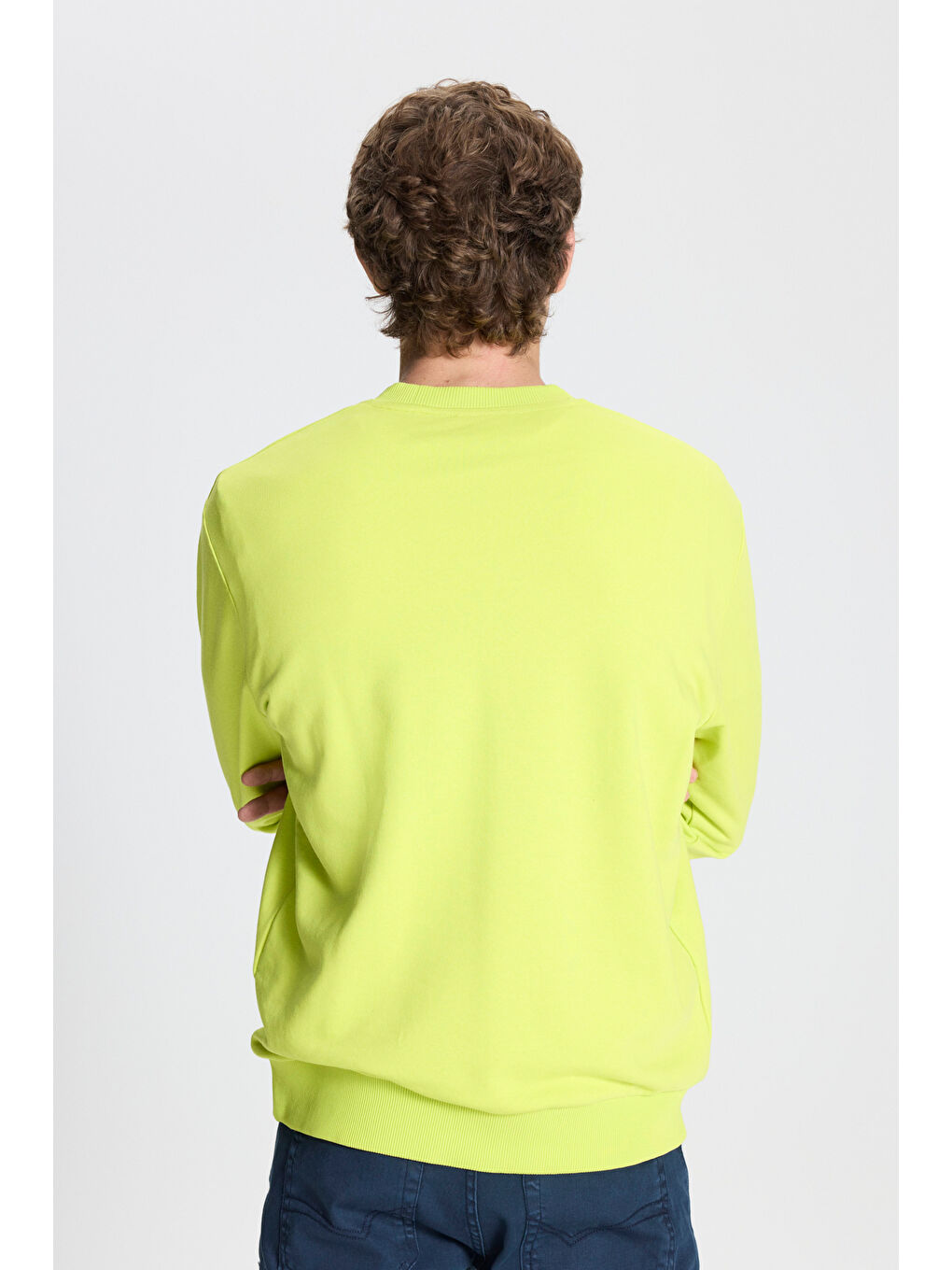 Sarı Erkek ACI SARI Standart Fit Normal Kesim Bisiklet Yaka Pamuklu Sweatshirt-4