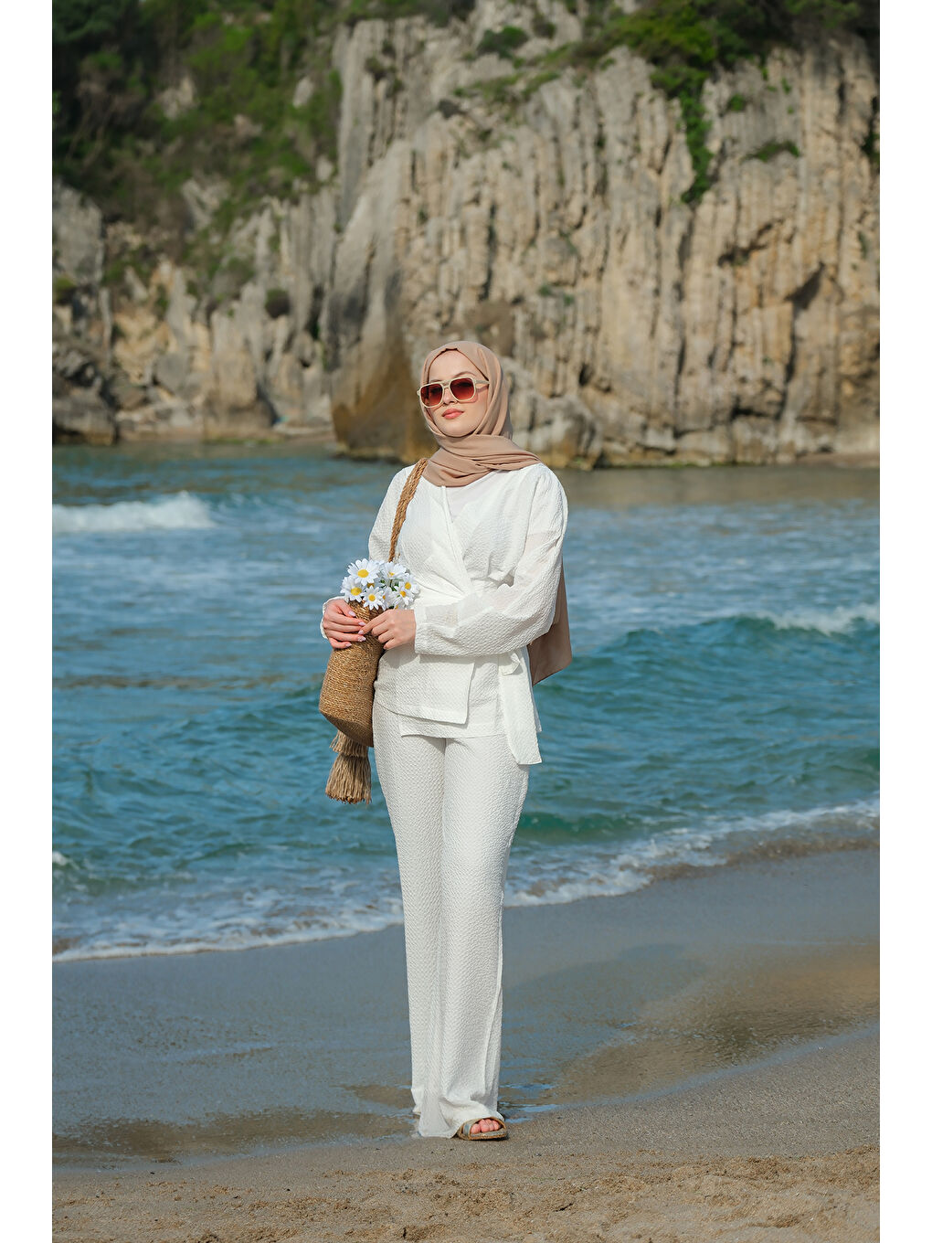 Kadın Gofre Takım Beyaz-2