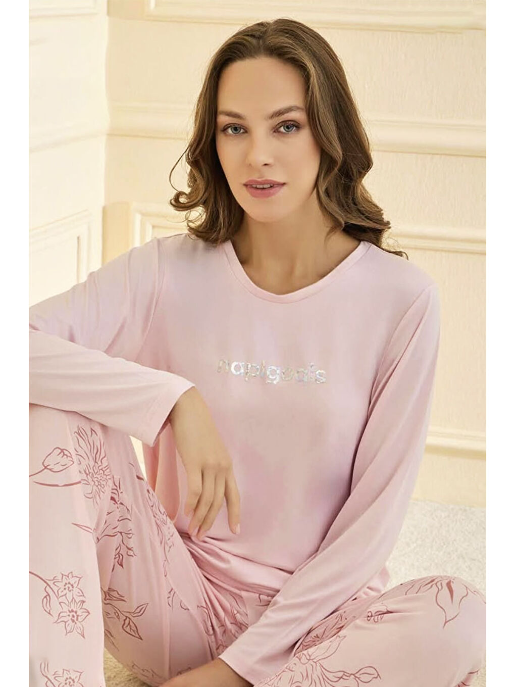 Pembe Kadın Milan Kumaş Pijama Takımı 50902-2758 Somon