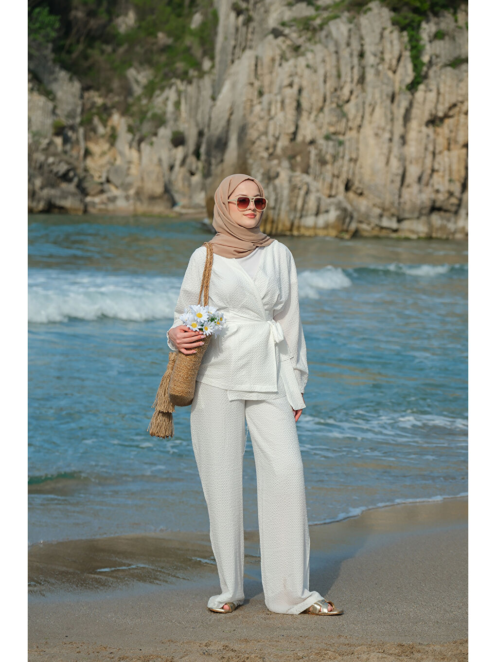 Kadın Gofre Takım Beyaz-3