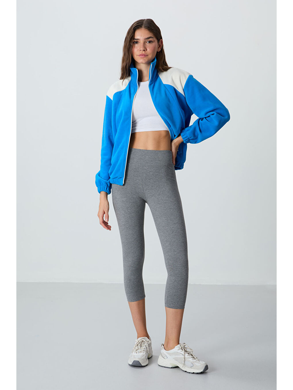 Slim Fit 2li Paket Siyah-Gri Melanj Kadın Kapri Tayt - 93097-4