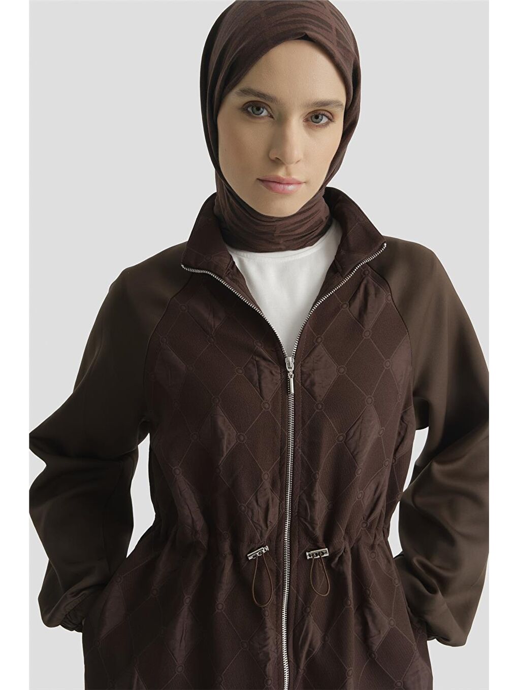 Kahverengi Desenli Yüksek Yaka Relax Takım Kahve-2