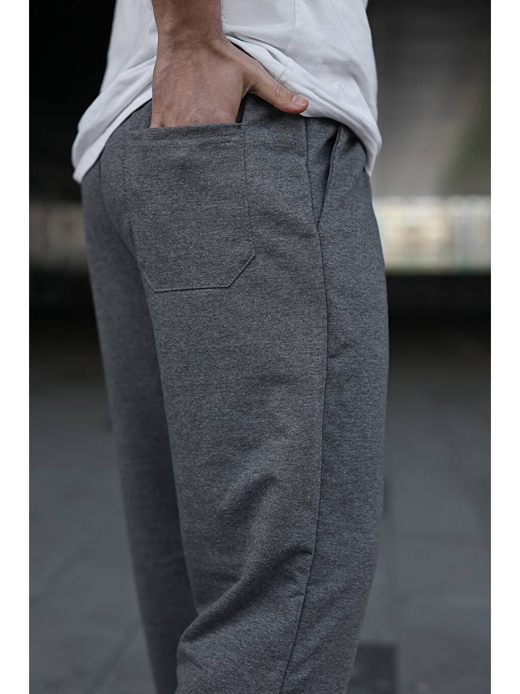 Gri Erkek Trend Baskılı Füme Baggy Eşofman Altı-4