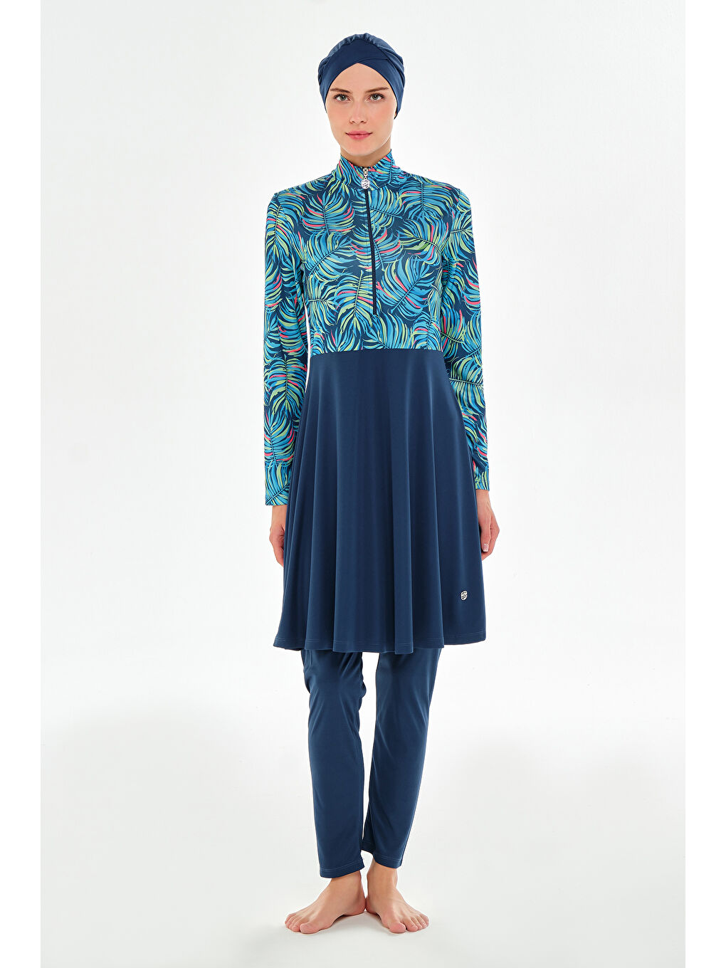 Yarım Fermuarlı Elastanlı Tam Kapalı Tesettür Mayo 3115 Açık Lacivert-1