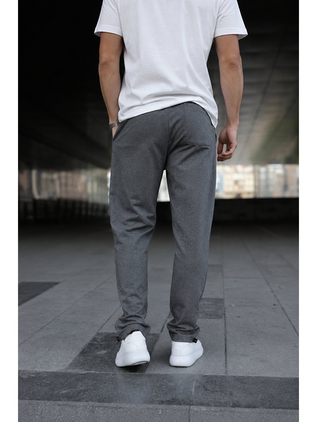 Gri Erkek Trend Baskılı Füme Baggy Eşofman Altı-5