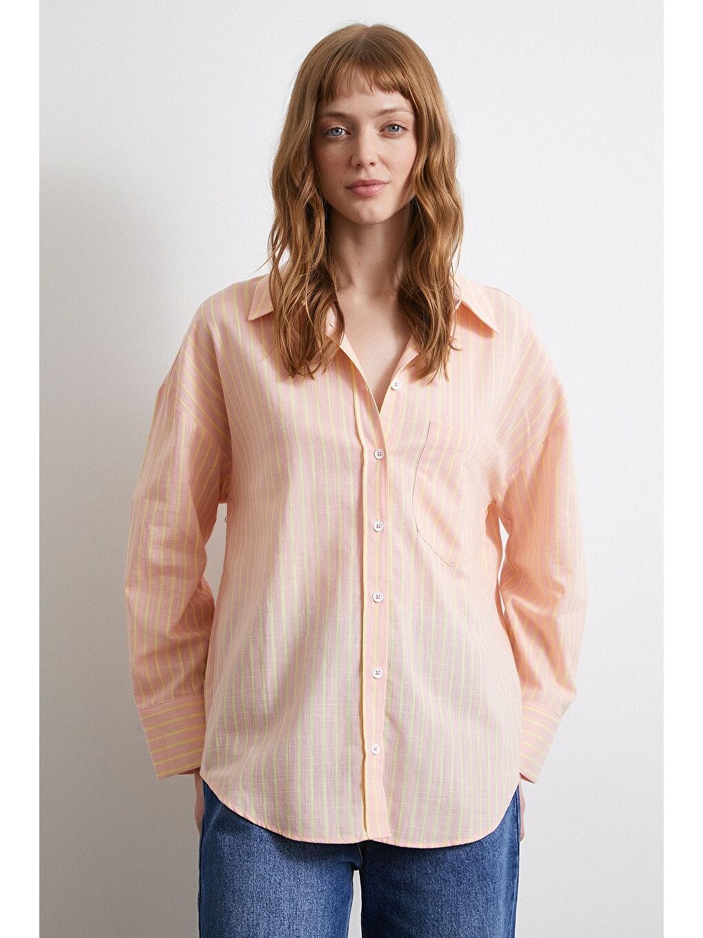 Pembe Filamingi Çizgili Gömlek Pudra
