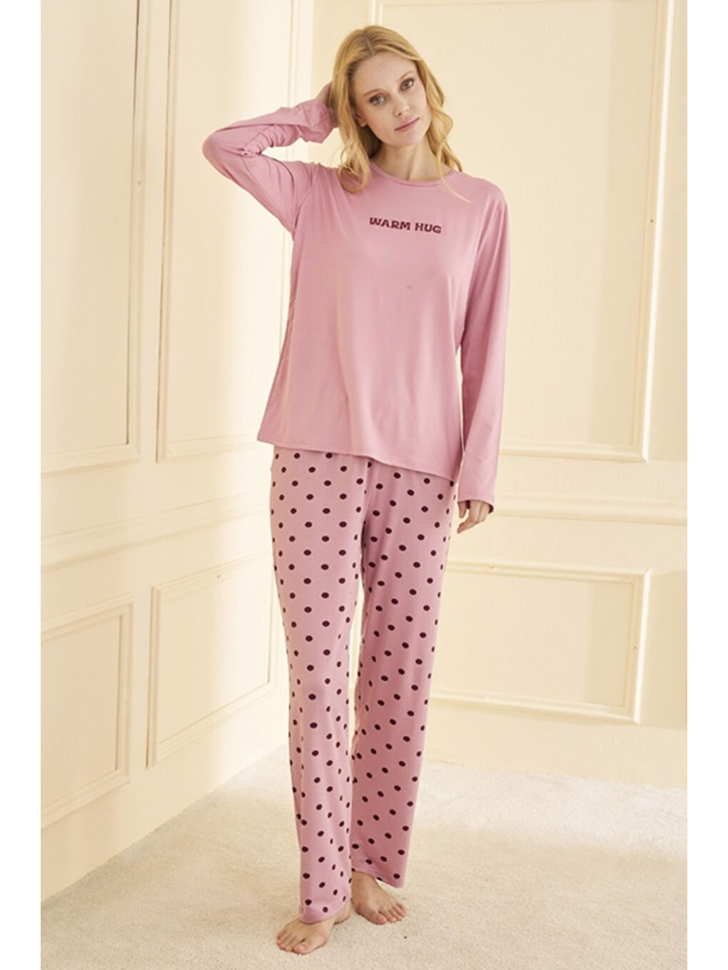 Pembe Kadın Milan Kumaş Pijama Takımı 50902-2392 Pudra-1