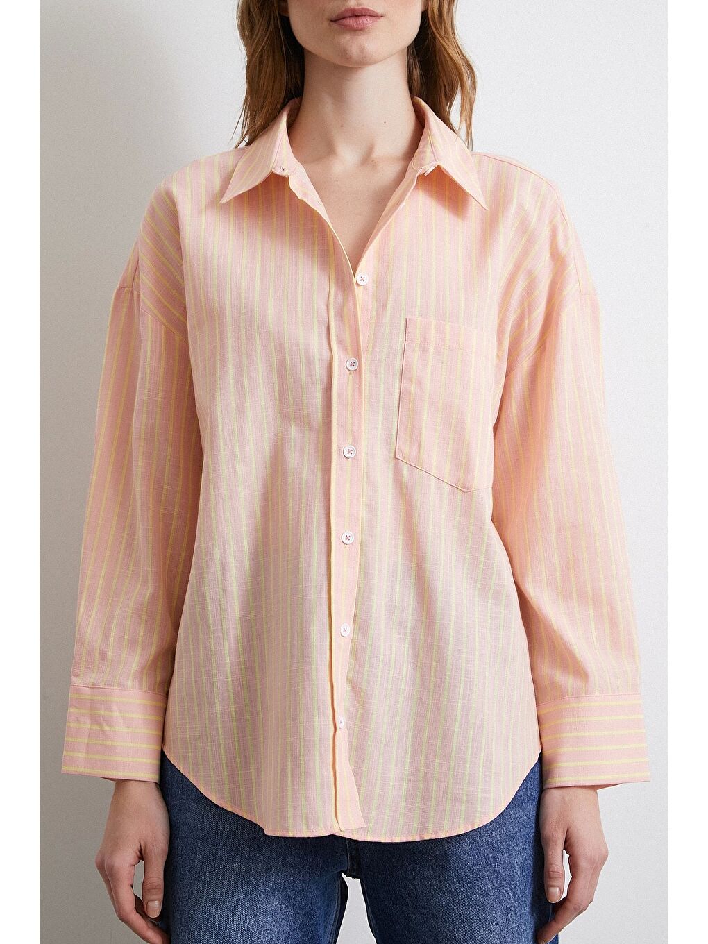 Pembe Filamingi Çizgili Gömlek Pudra-1