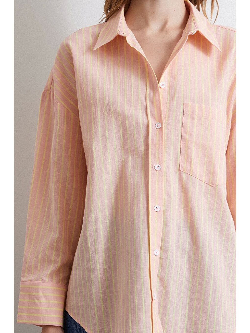 Pembe Filamingi Çizgili Gömlek Pudra-2