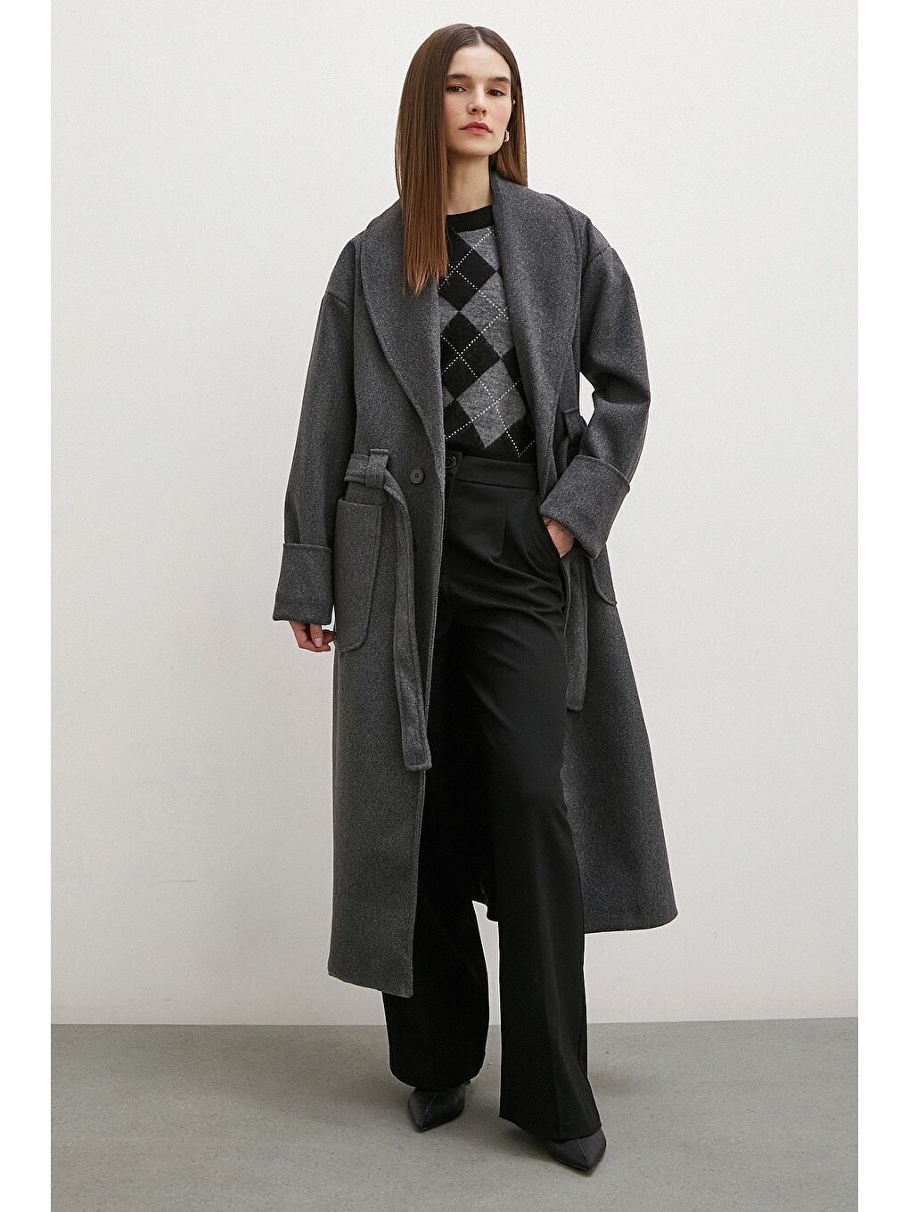 Karışık Kuşaklı Şal Yaka Kaban Antirasit-1