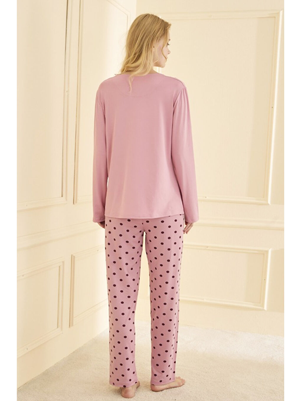 Pembe Kadın Milan Kumaş Pijama Takımı 50902-2392 Pudra-2