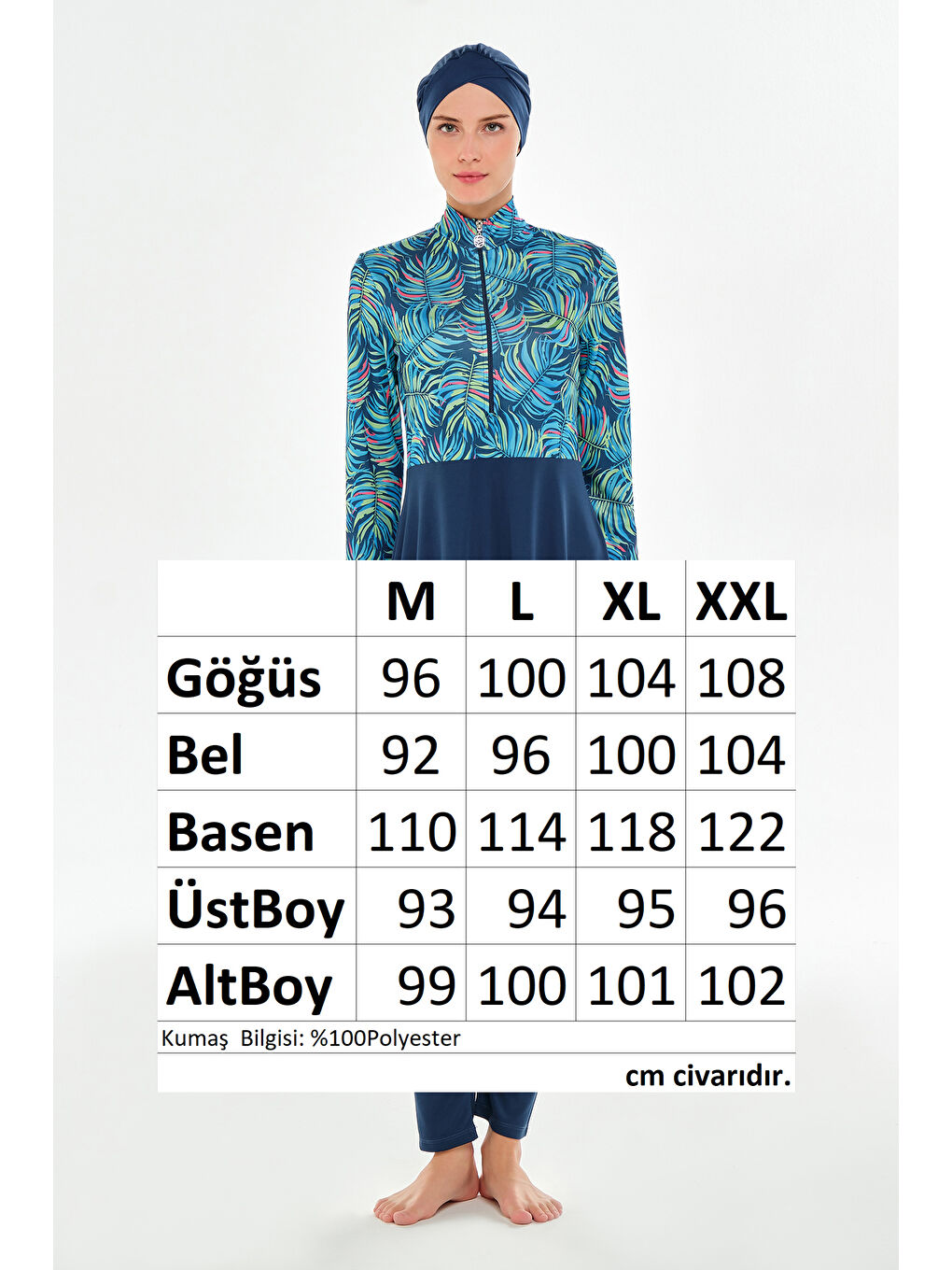 Yarım Fermuarlı Elastanlı Tam Kapalı Tesettür Mayo 3115 Açık Lacivert-3