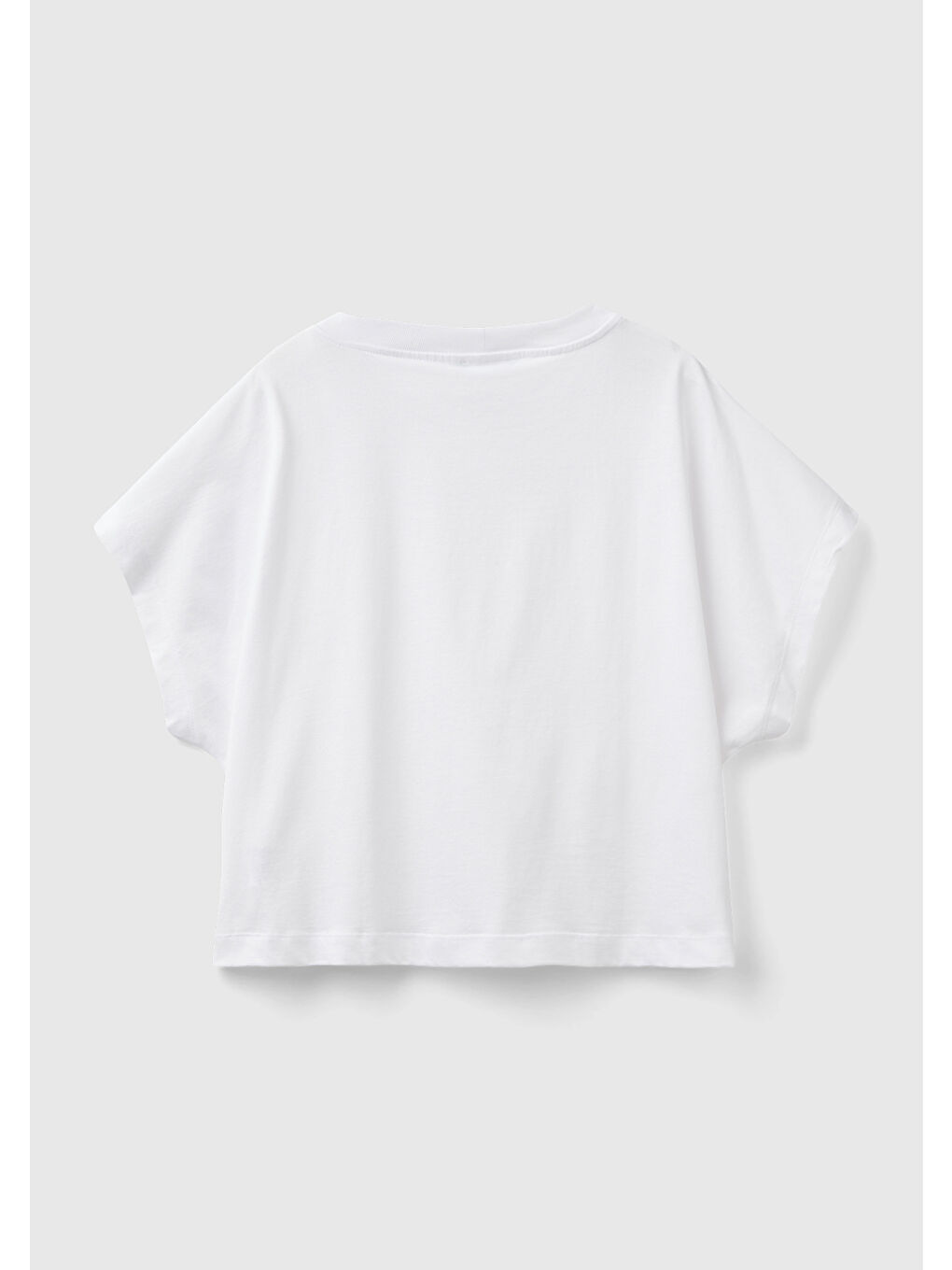 Kadın Beyaz %100 Pamuk Kimono Kollu Bisiklet Yaka Tişört-3