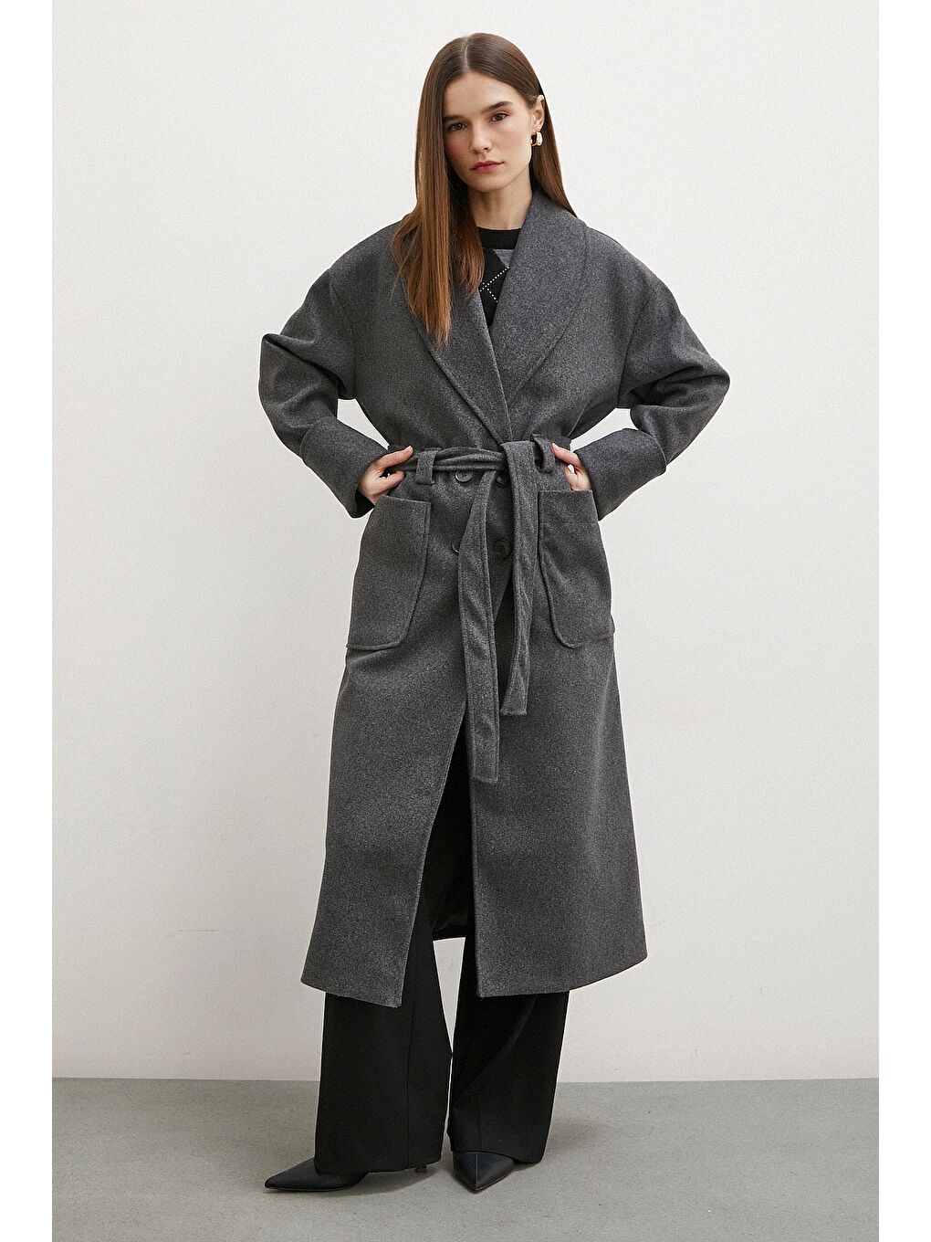 Karışık Kuşaklı Şal Yaka Kaban Antirasit-2