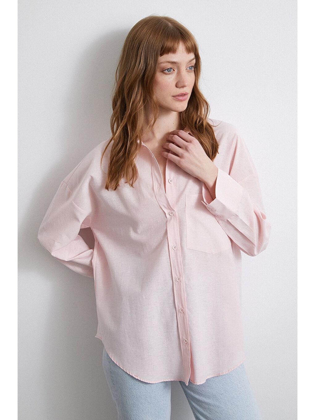 Helen Poplin Gömlek Pembe-5