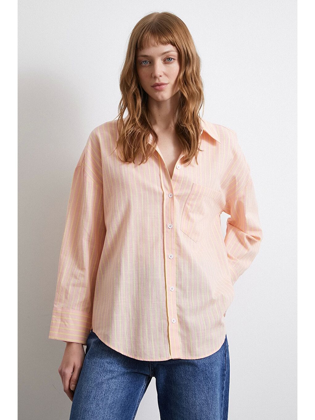 Pembe Filamingi Çizgili Gömlek Pudra-4