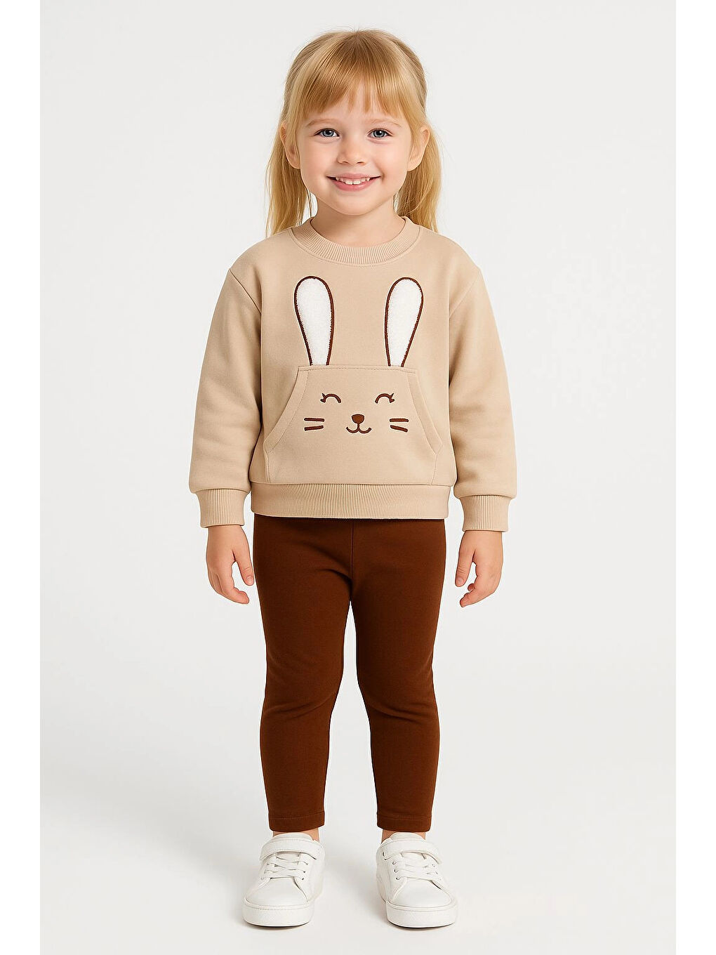 Bej Tavşan Nakışlı Kız Bebek Takım 20155