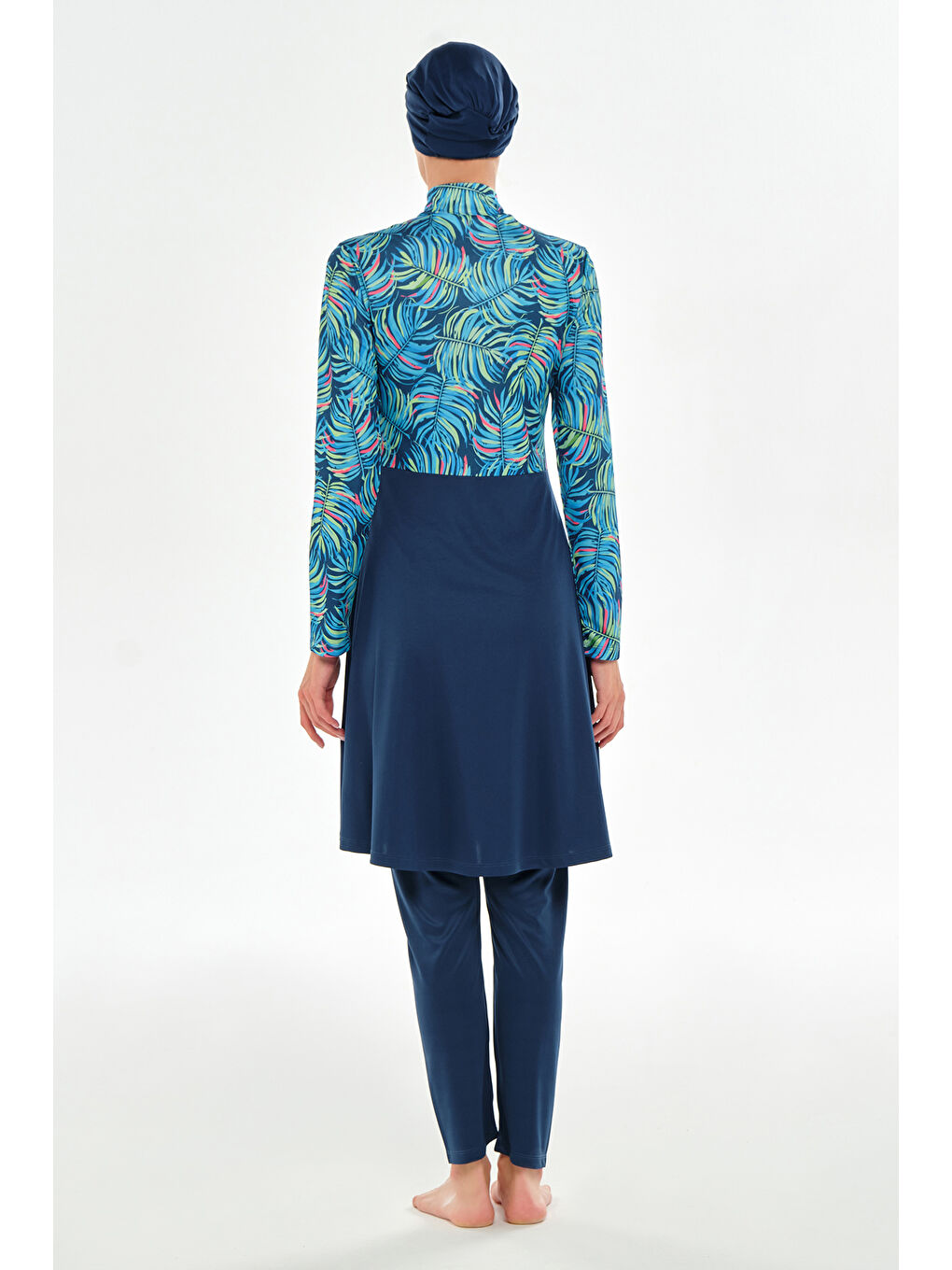 Yarım Fermuarlı Elastanlı Tam Kapalı Tesettür Mayo 3115 Açık Lacivert-4