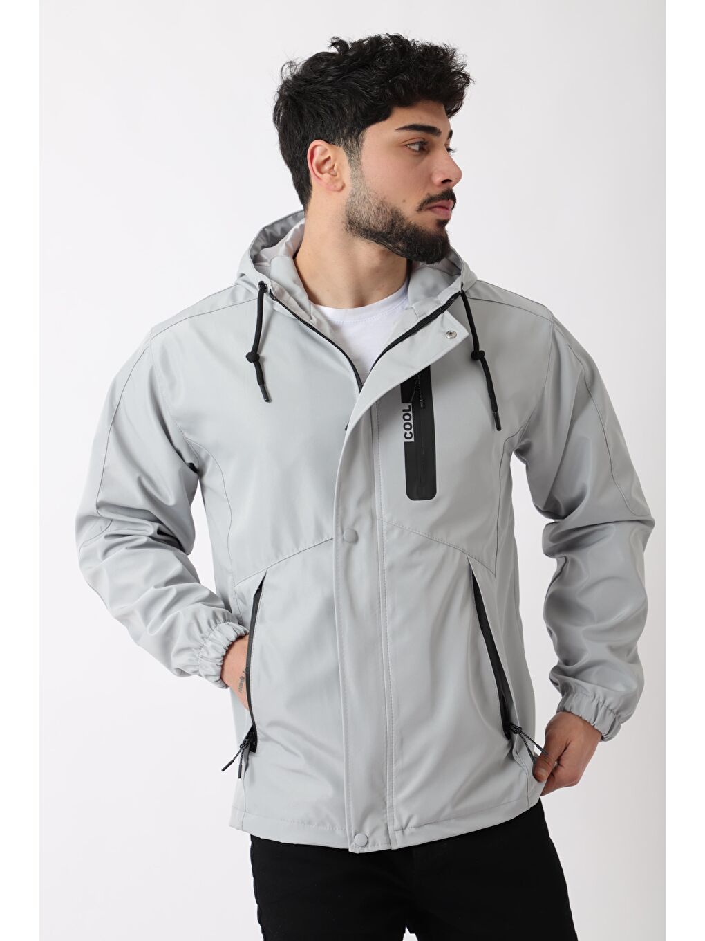 Gri Gizli Cepli Göğüs Detay Mevsimlik Yağmurluk BL 1801_60324