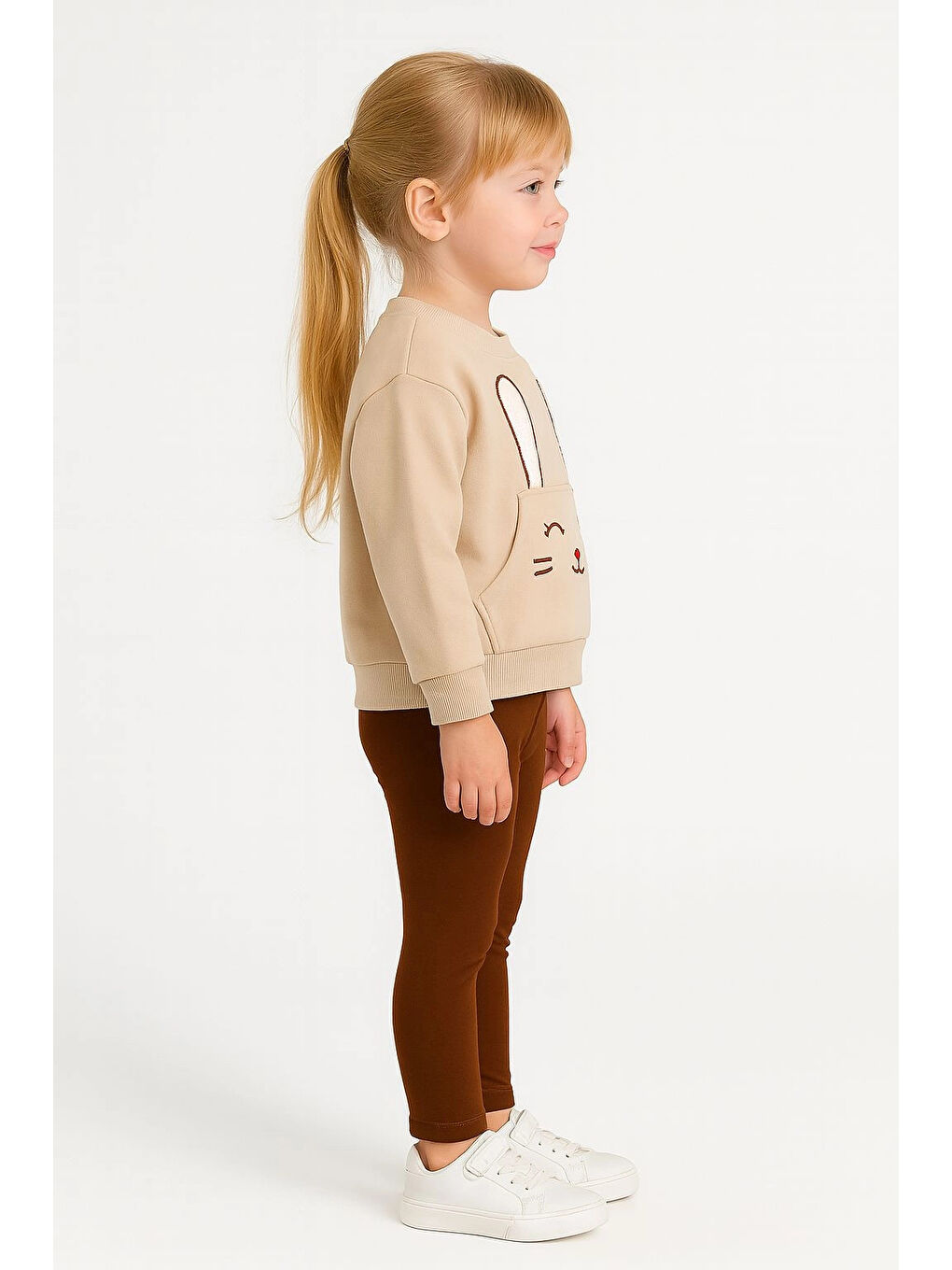 Bej Tavşan Nakışlı Kız Bebek Takım 20155-1