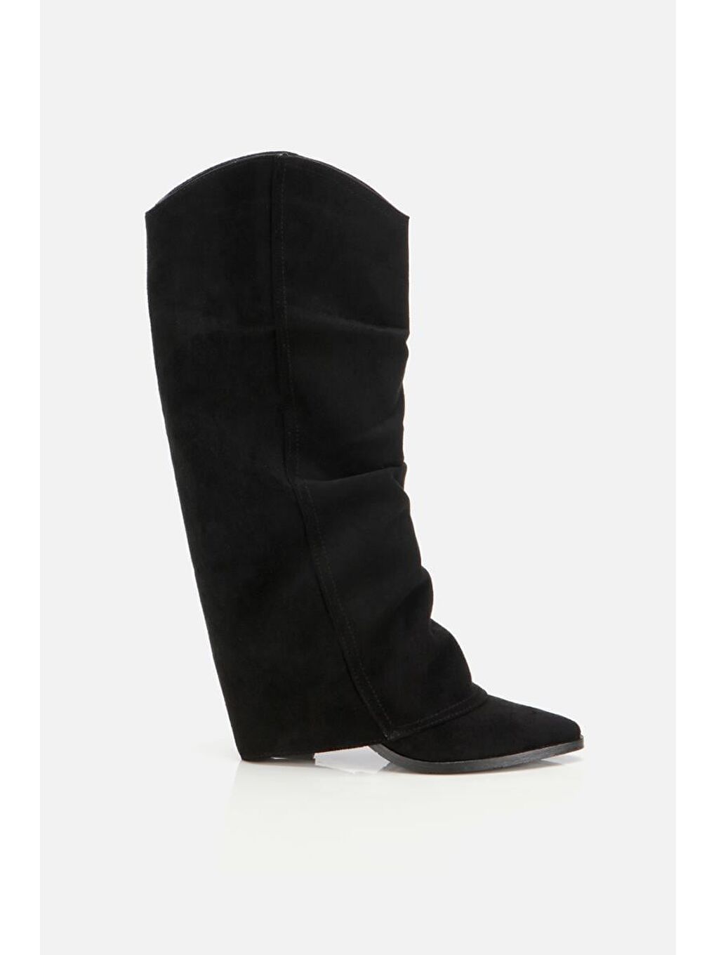 Kadın Süet Siyah Dikiş Detaylı Western Kalın Topuklu Çizme