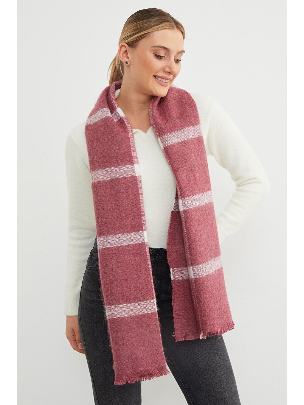 Bordo Ekose Desenli Şal-1