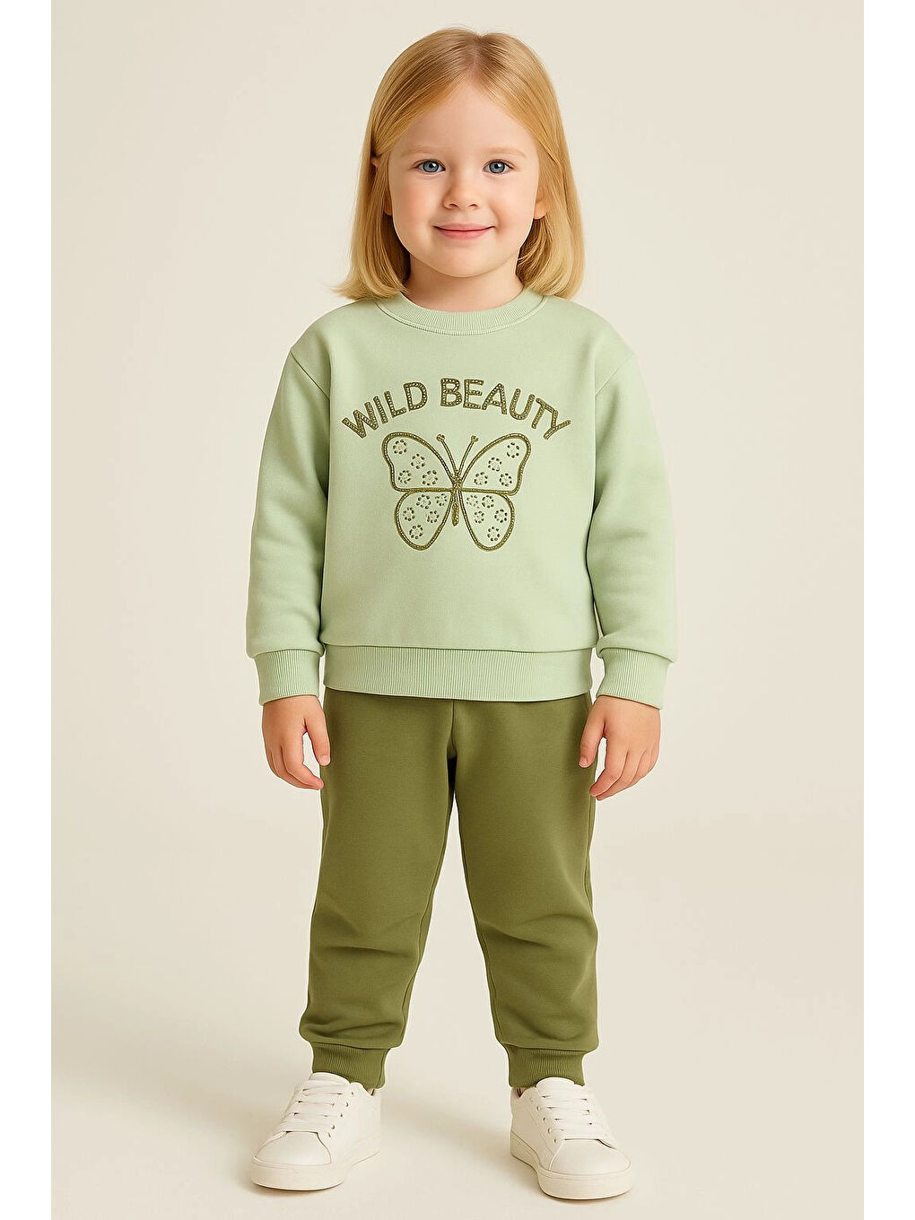 Yeşil Taşlı Wild Baskılı Kız Bebek Takım 20157