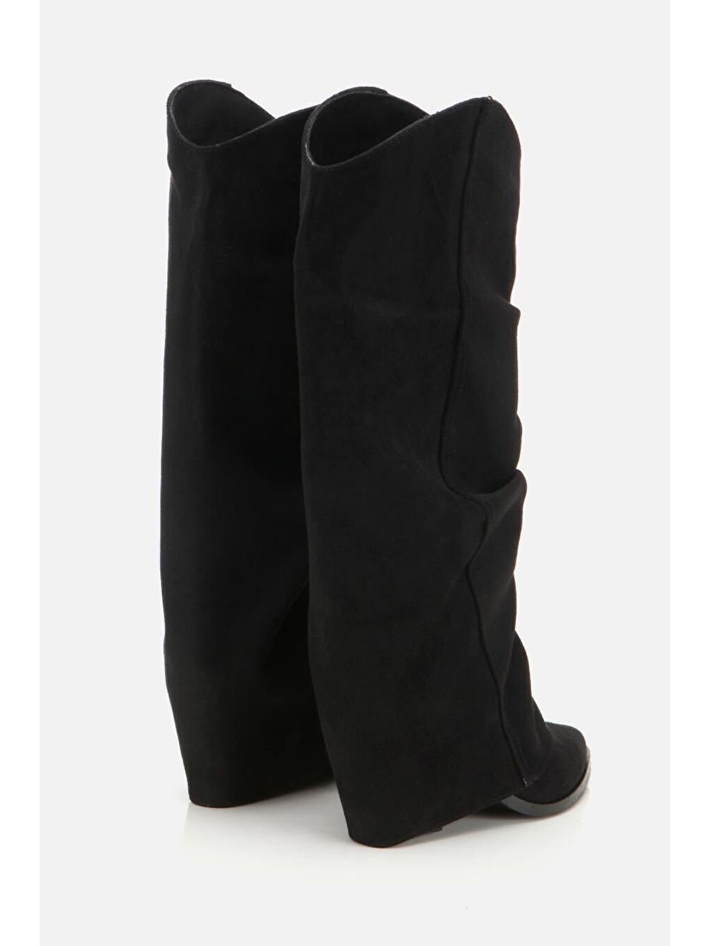Kadın Süet Siyah Dikiş Detaylı Western Kalın Topuklu Çizme-2