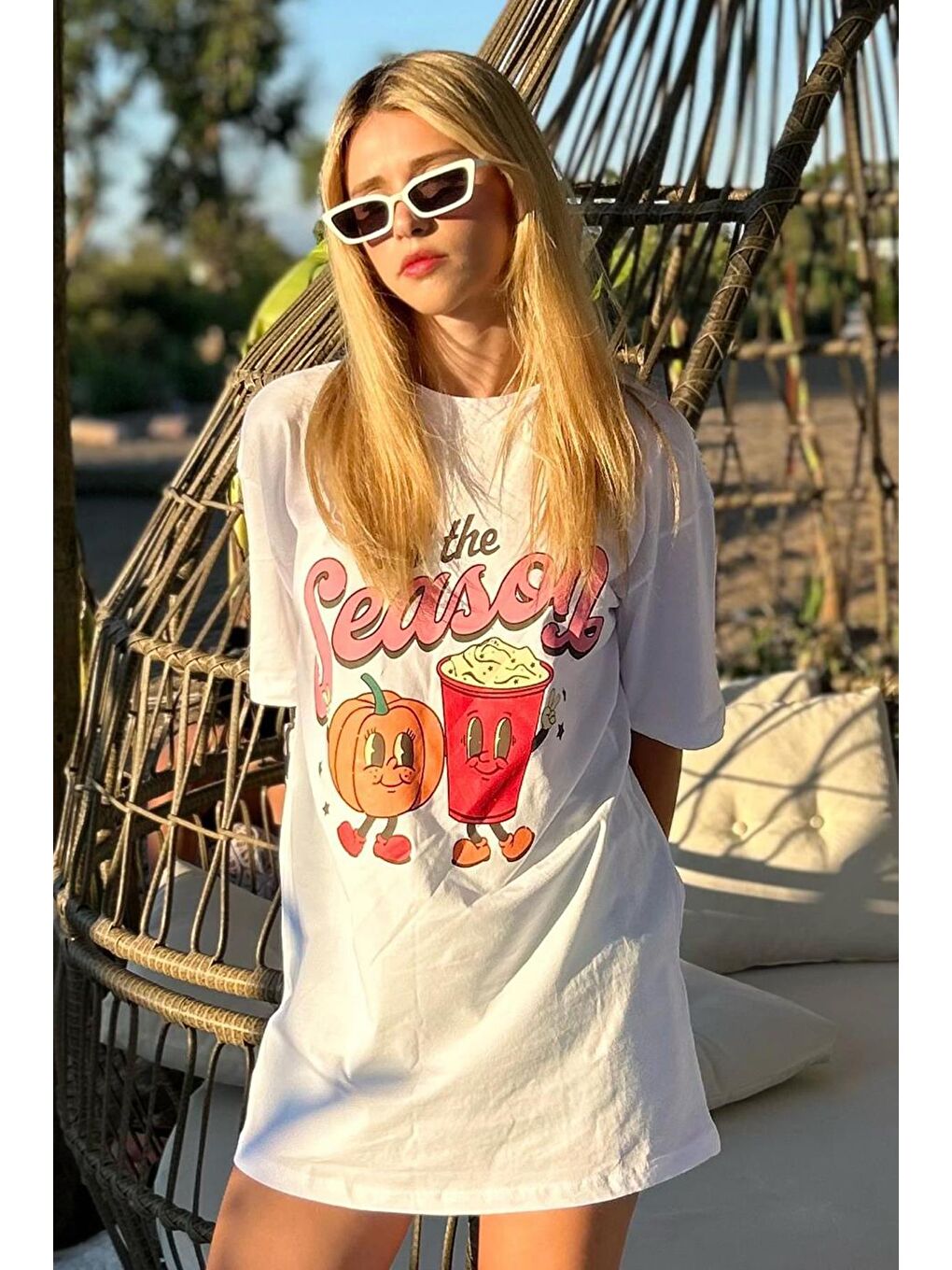 Beyaz Baskılı Bisiklet Yaka Kadın Tişört Mg1776-8