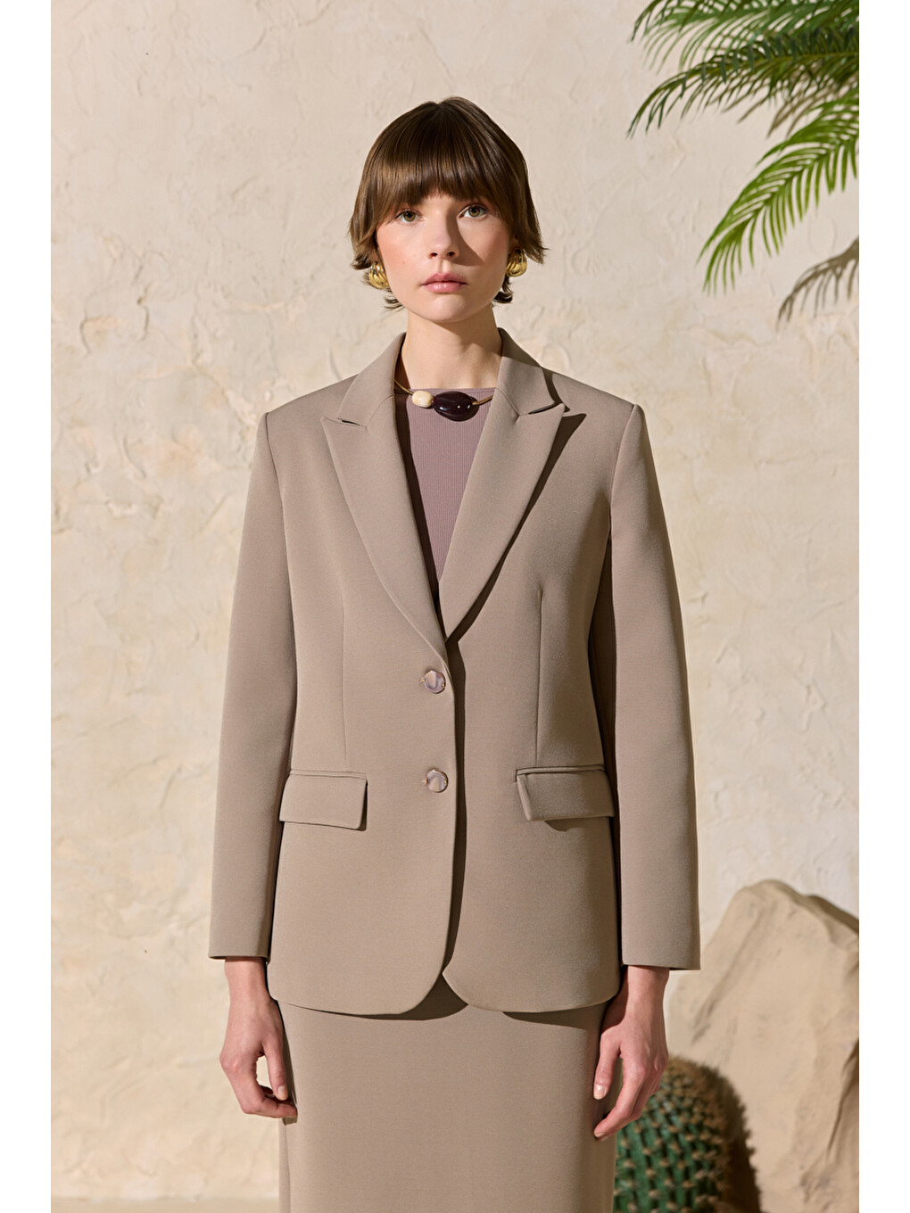 Bej Klasik Blazer Ceket-2