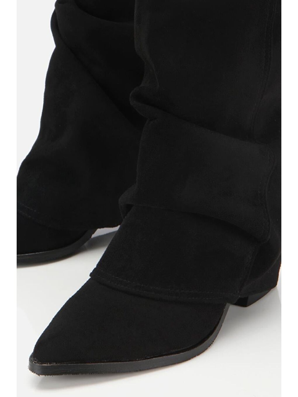 Kadın Süet Siyah Dikiş Detaylı Western Kalın Topuklu Çizme-4