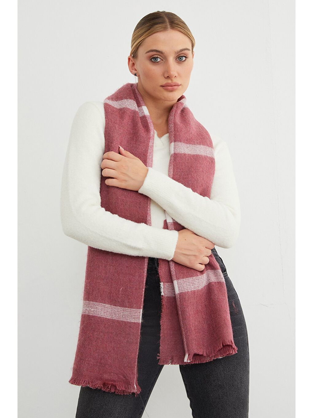 Bordo Ekose Desenli Şal-2