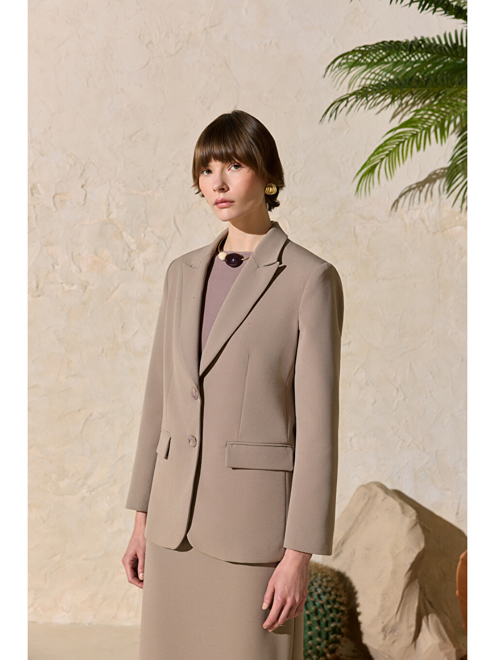 Bej Klasik Blazer Ceket-3