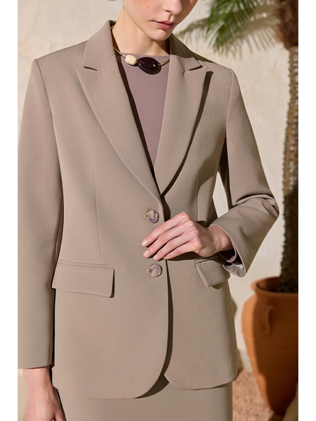Bej Klasik Blazer Ceket-4