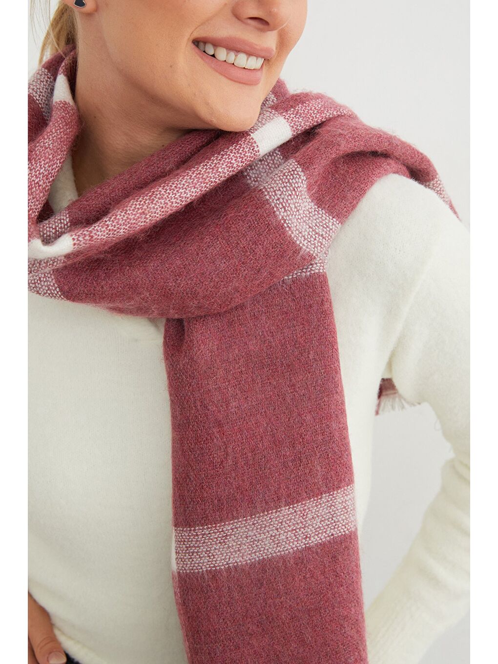 Bordo Ekose Desenli Şal-3