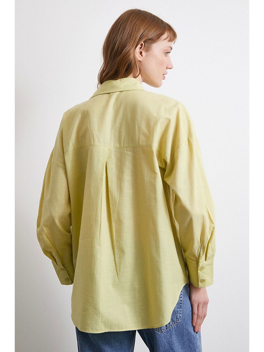 Keten Karışımlı Oversize Gömlek Yeşil-2