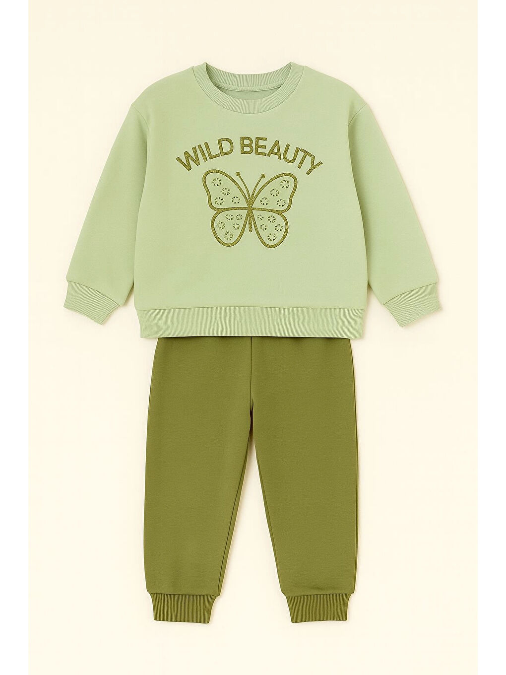 Yeşil Taşlı Wild Baskılı Kız Bebek Takım 20157-1