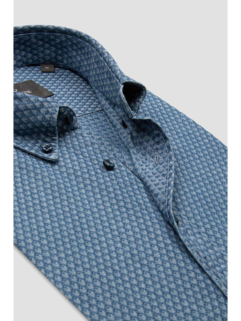 Natte Denim Pamuklu Comfort Fit Açık Mavi Düğmeli Yaka Erkek Desenli Gömlek-2